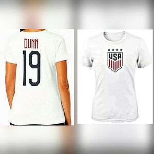 NEW U.S. Soccer Dunn #19 USWNT T-Shirt! (M) Women. White. Cotton. Stretches